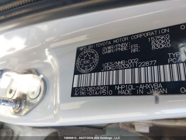 JTDKDTB33G1122877 Toyota PRIUS C