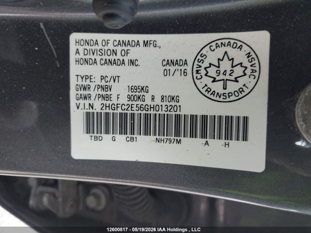 Продаж на аукціоні авто 2016 Honda Civic Lx, vin: 2HGFC2E56GH013201, номер лоту: 12600817