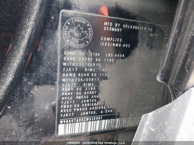 Продажа на аукционе авто 2012 Volkswagen Tiguan S/se/sel, vin: WVGAV7AX5CW535901, номер лота: 12600835