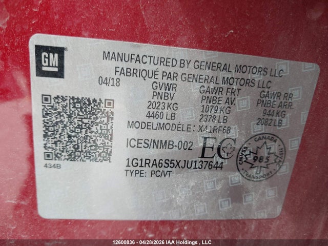 1G1RA6S5XJU137644 Chevrolet Volt