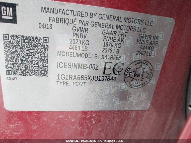 1G1RA6S5XJU137644 Chevrolet Volt