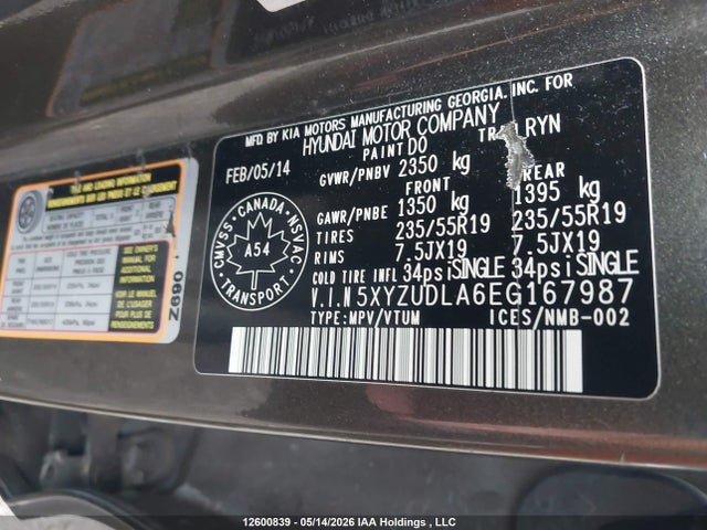 2014 Hyundai Santa Fe Sport მანქანა იყიდება აუქციონზე, vin: 5XYZUDLA6EG167987, აუქციონის ნომერი: 12600839