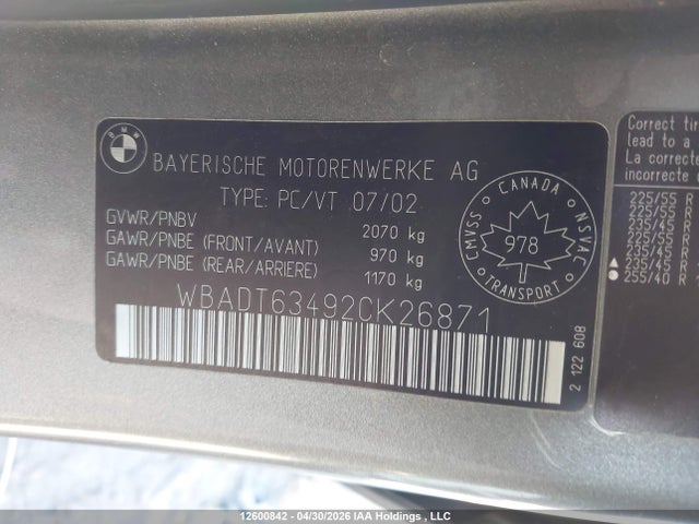 Aukcja sprzedaży 2002 Bmw 530 I Automatic, vin: WBADT63492CK26871, numer aukcji: 12600842