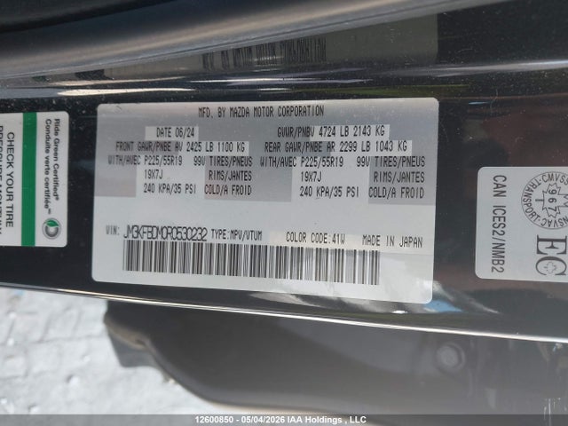 Aukcja sprzedaży 2024 Mazda Cx-5 Premium, vin: JM3KFBDM0R0530232, numer aukcji: 12600850