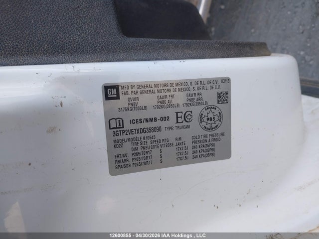Aukcja sprzedaży 2013 Gmc Sierra 1500 Sle, vin: 3GTP2VE7XDG358090, numer aukcji: 12600855