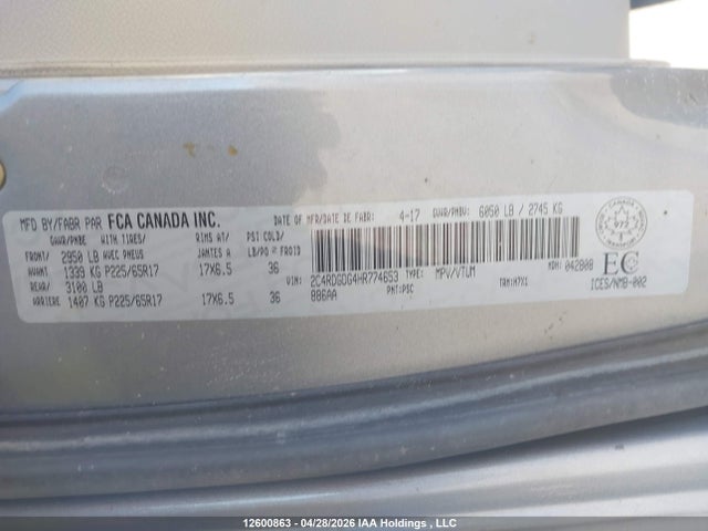 2017 Dodge Grand Caravan Crew მანქანა იყიდება აუქციონზე, vin: 2C4RDGDG4HR774653, აუქციონის ნომერი: 12600863