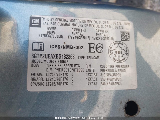 Aukcja sprzedaży 2011 Gmc Sierra K1500 Sl, vin: 3GTP2UEAXBG182368, numer aukcji: 12600868