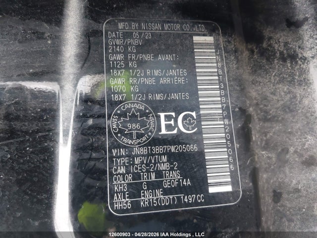 JN8BT3BB7PW205066 Nissan Rogue Sv Midnight Edition/sv Moonroof