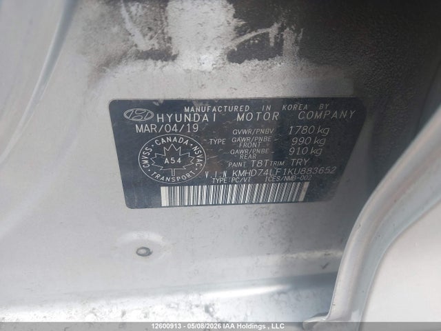 KMHD74LF1KU883652 Hyundai Elantra Essential