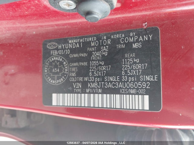 Aukcja sprzedaży 2010 Hyundai Tucson Gl, vin: KM8JT3AC3AU060592, numer aukcji: 12583837