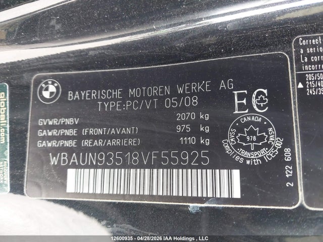 Продажа на аукционе авто 2008 Bmw 135 I, vin: WBAUN93518VF55925, номер лота: 12600935