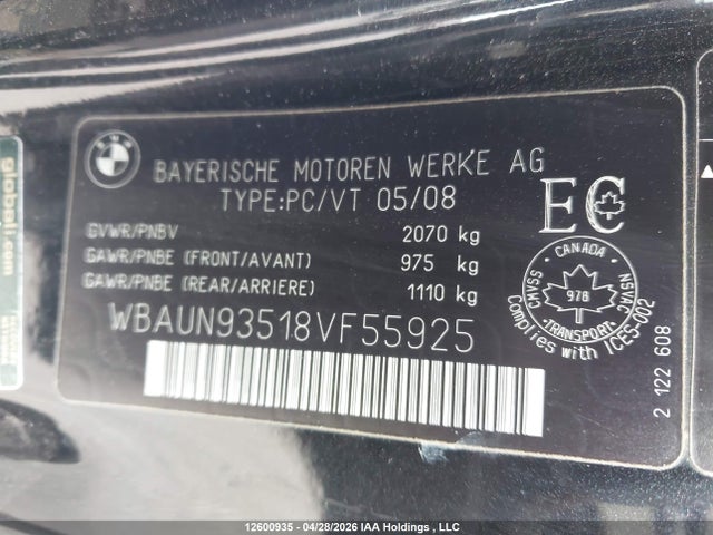 Продажа на аукционе авто 2008 Bmw 135 I, vin: WBAUN93518VF55925, номер лота: 12600935