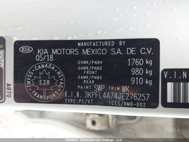 3KPFL4A74JE276257 KIA Forte Lx/s