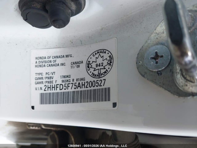 Продажа на аукционе авто 2010 Acura Csx I-tech, vin: 2HHFD5F75AH200527, номер лота: 12600941