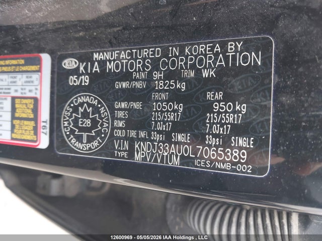 12600969 :رقم المزاد ، KNDJ33AU0L7065389 vin ، 2020 Kia Soul Ex/ex Anniversary Edition/ex Limited/ex Premium/ex+/gt-line Limited/gt-line Premium مزاد بيع