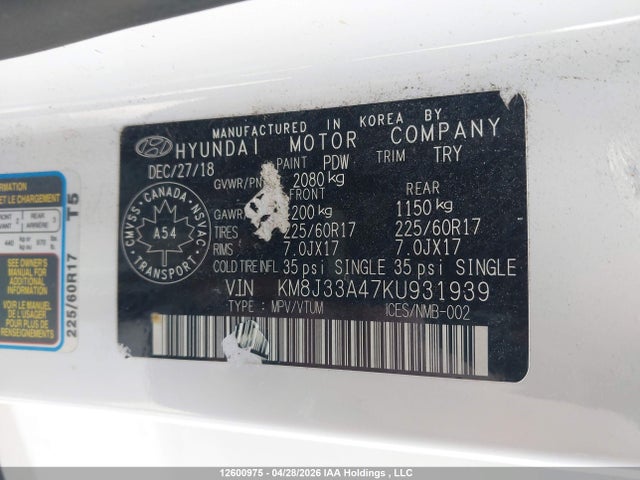 Продажа на аукционе авто 2019 Hyundai Tucson, vin: KM8J33A47KU931939, номер лота: 12600975