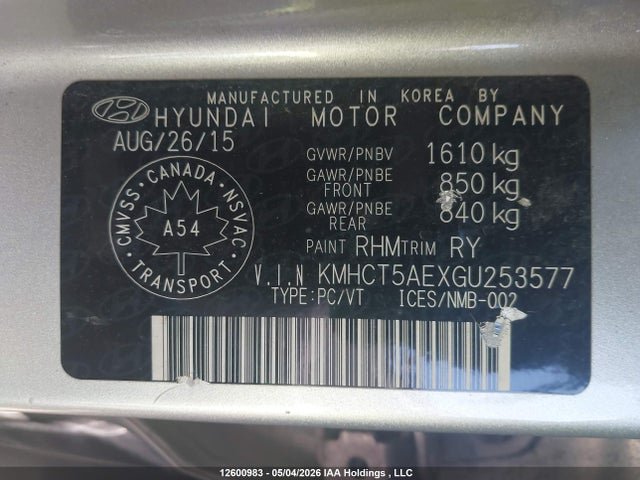 Продаж на аукціоні авто 2016 Hyundai Accent Se, vin: KMHCT5AEXGU253577, номер лоту: 12600983