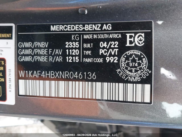 W1KAF4HBXNR046136 Mercedes-Benz C-Class