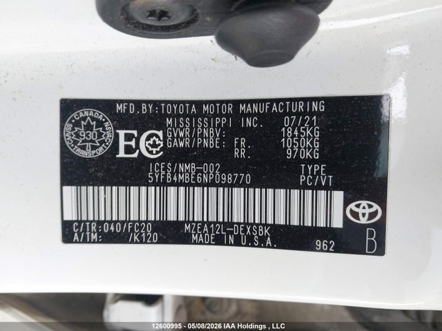 5YFB4MBE6NP098770 Toyota Corolla