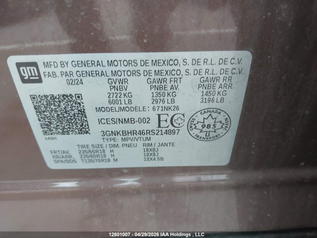 3GNKBHR46RS214897 Chevrolet BLAZER 2LT