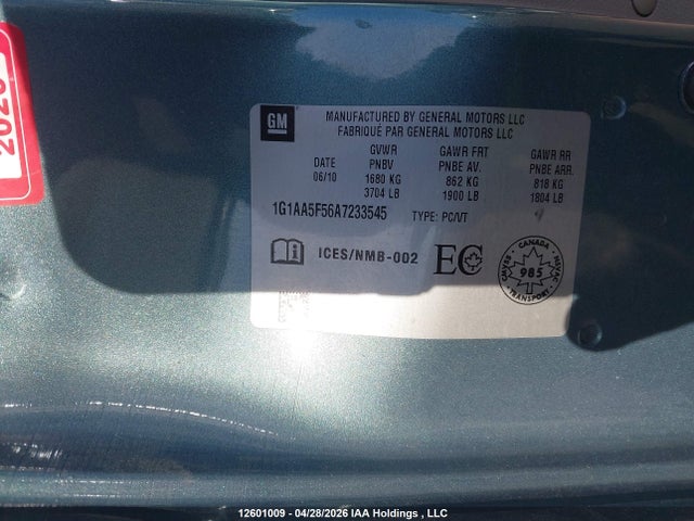 2010 Chevrolet Cobalt Ls მანქანა იყიდება აუქციონზე, vin: 1G1AA5F56A7233545, აუქციონის ნომერი: 12601009