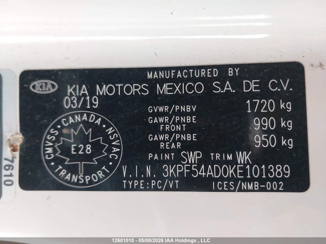 2019 Kia Forte Ex/ex Limited/ex Premium/ex+ მანქანა იყიდება აუქციონზე, vin: 3KPF54AD0KE101389, აუქციონის ნომერი: 12601010