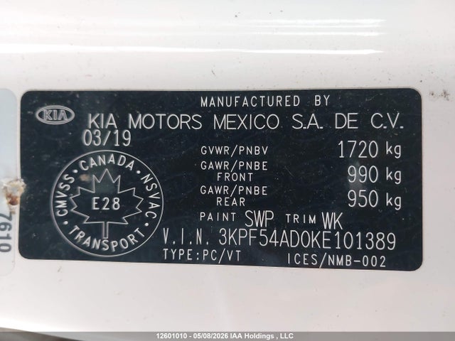 2019 Kia Forte Ex/ex Limited/ex Premium/ex+ მანქანა იყიდება აუქციონზე, vin: 3KPF54AD0KE101389, აუქციონის ნომერი: 12601010