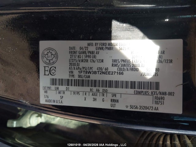 Aukcja sprzedaży 2022 Ford F-350 King Ranch, vin: 1FT8W3BT2NEE27166, numer aukcji: 12601019