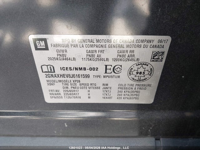 Aukcja sprzedaży 2018 Chevrolet Equinox Ls, vin: 2GNAXHEV8J6161599, numer aukcji: 12601023