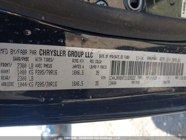 12601046 :رقم المزاد ، 1C4NJRABXFD169922 vin ، 2015 Jeep Patriot Sport/north مزاد بيع