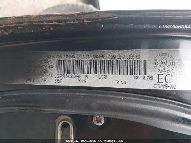 12601047 :رقم المزاد ، 1C6RR7LT4JS150265 vin ، 2018 Ram 1500 Slt مزاد بيع