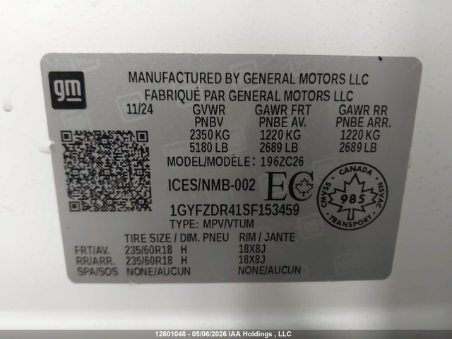 Aukcja sprzedaży 2025 Cadillac Xt4 Premium Luxury, vin: 1GYFZDR41SF153459, numer aukcji: 12601048