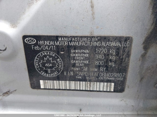 Aukcja sprzedaży 2011 Hyundai Elantra, vin: 5NPDH4AE0BH029807, numer aukcji: 12601060