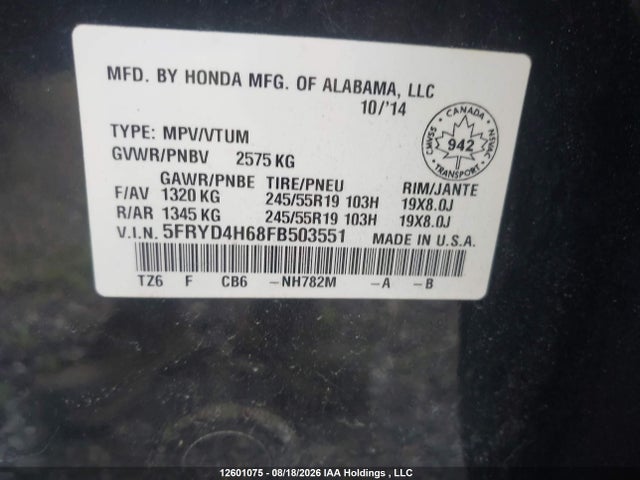 Acura MDX 2015 5FRYD4H68FB503551 Image 9