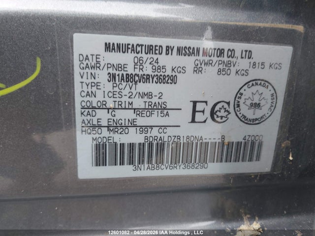 Продажа на аукционе авто 2024 Nissan Sentra Sv, vin: 3N1AB8CV6RY368290, номер лота: 12601082