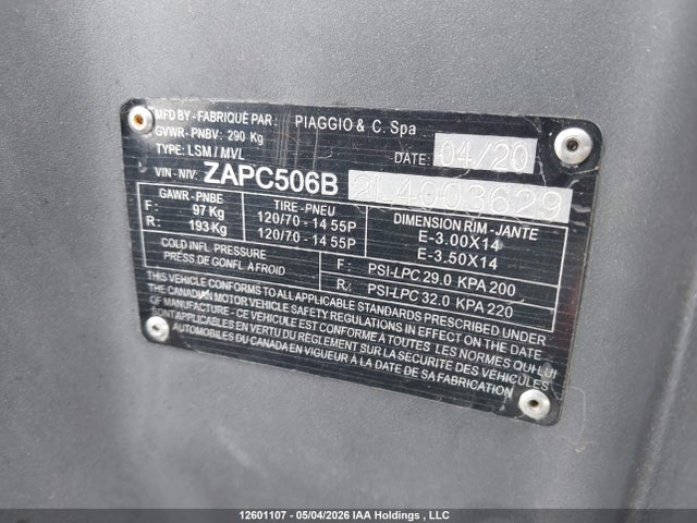 ZAPC506B2L4003629 Vespa Scooter