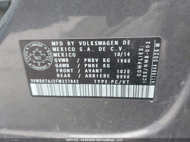 3VWD07AJ2FM227842 Volkswagen Jetta 1.8 Tsi Comfortline/1.8 Tsi Trendline+