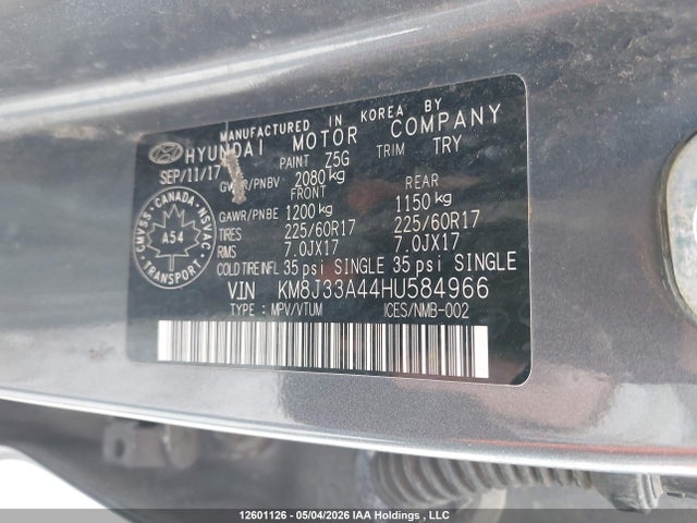 KM8J33A44HU584966 Hyundai Tucson Limited/sport And Eco/se