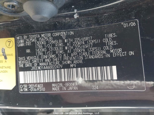 2006 Toyota Highlander Hybrid V6 მანქანა იყიდება აუქციონზე, vin: JTEEW21A460022479, აუქციონის ნომერი: 12601129