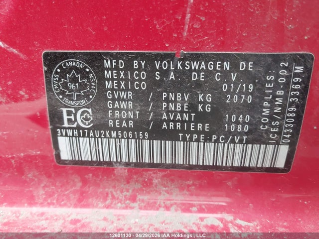 Aukcja sprzedaży 2019 Volkswagen Golf Alltrack S/se/sel, vin: 3VWH17AU2KM506159, numer aukcji: 12601130