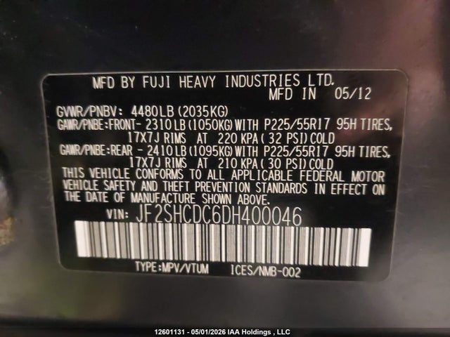 12601131 :رقم المزاد ، JF2SHCDC6DH400046 vin ، 2013 Subaru Forester 2.5x Premium مزاد بيع