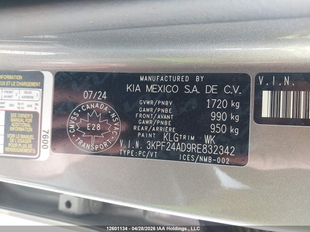 12601134 :رقم المزاد ، 3KPF24AD9RE832342 vin ، 2024 Kia Forte مزاد بيع