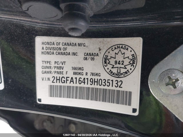Продаж на аукціоні авто 2009 Honda Civic Dx-g, vin: 2HGFA16419H035132, номер лоту: 12601143