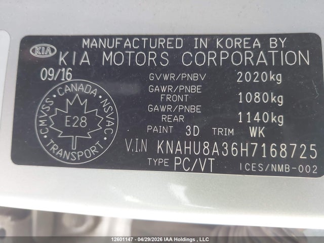 Aukcja sprzedaży 2017 Kia Rondo Ex/ex Luxury/ex Premium, vin: KNAHU8A36H7168725, numer aukcji: 12601147