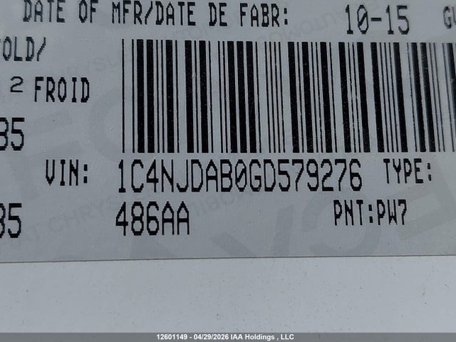 1C4NJDAB0GD579276 Jeep Compass Sport/north