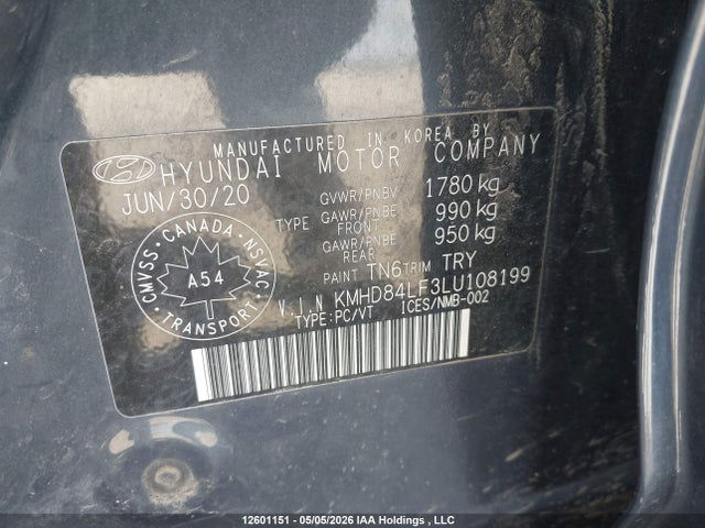 Продажа на аукционе авто 2020 Hyundai Elantra, vin: KMHD84LF3LU108199, номер лота: 12601151