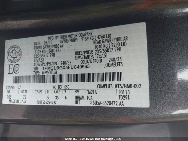 1FMCU9GX5FUC49965 Ford ESCAPE SE