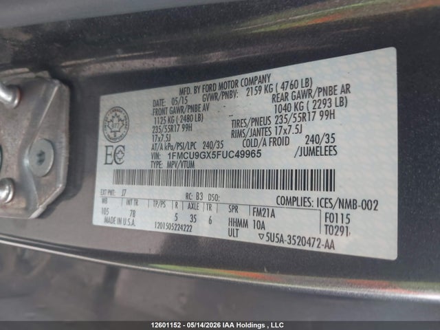 1FMCU9GX5FUC49965 Ford ESCAPE SE