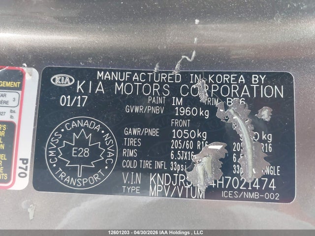 KNDJR3AE4H7021474 KIA SOUL EV