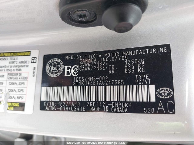 Продаж на аукціоні авто 2010 Toyota Corolla Matrix, vin: 2T1KU4EE4AC247585, номер лоту: 12601229